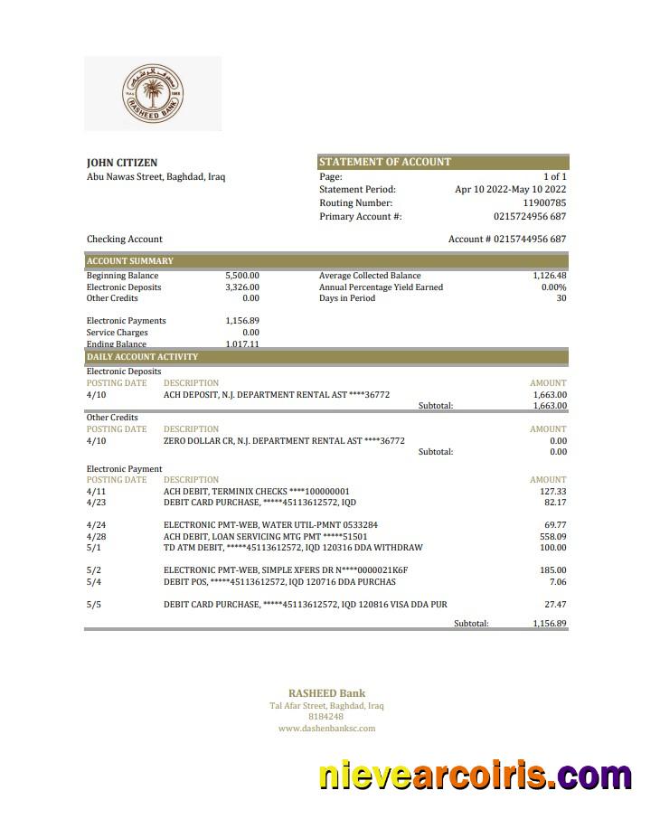 Iraq Rasheed Bank statement xls